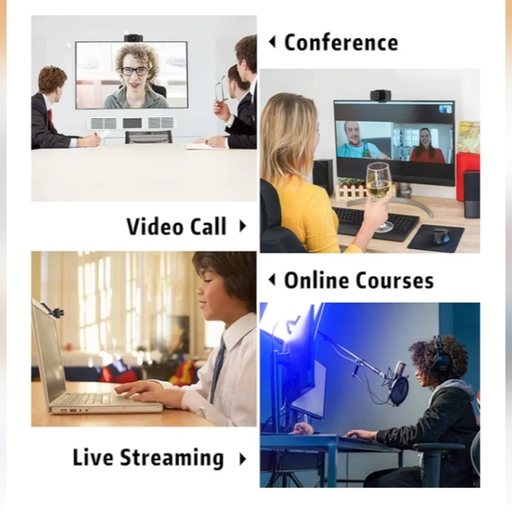 Black USB Webcam with Built-In Microphone